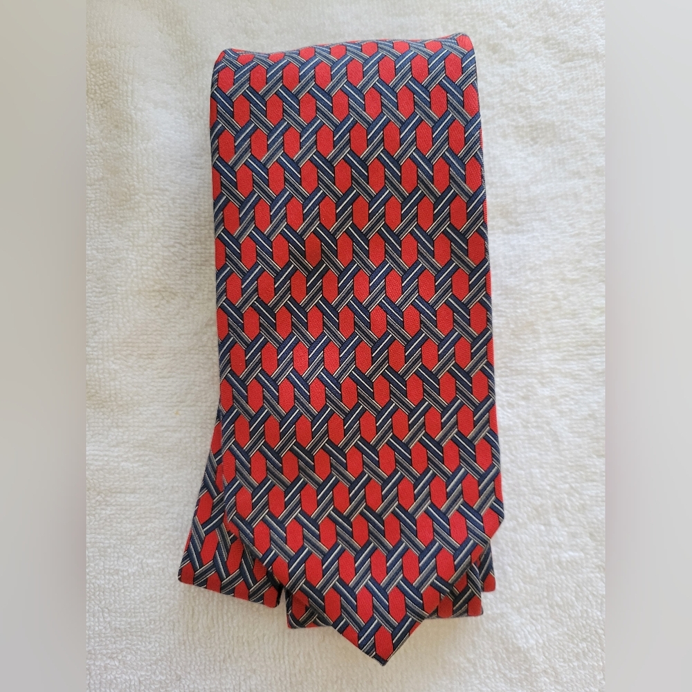 Lands' End Red and Black Geometric Tie